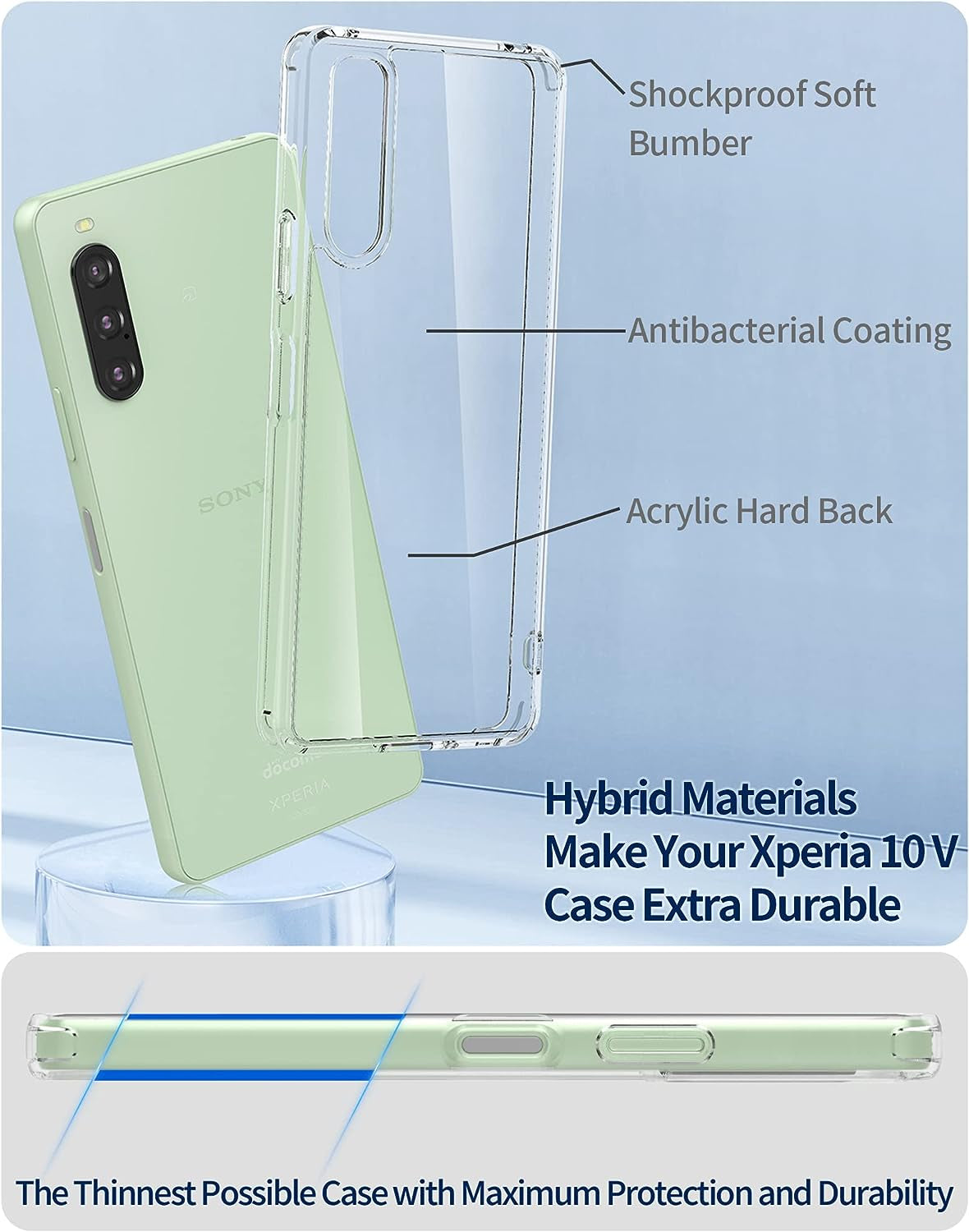 Foluu for Sony Xperia 10 V 2023 Case, Hard PC Back & Soft TPU Bumper Protective Shockproof Case for Sony Xperia 10 V 5G 2023 Clear  Foluu   