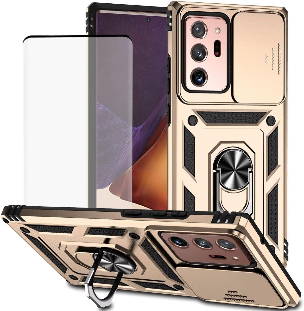 Yodueiv for Galaxy Note 20 Ultra Case, Samsung Note 20 Ultra SM-N986U Case with Tempered Glass Screen Protector and Slide Camera Cover, Car Mount Holder Cover for Samsung Galaxy Note 20 Ultra 5G Green  Yodueiv Gold  