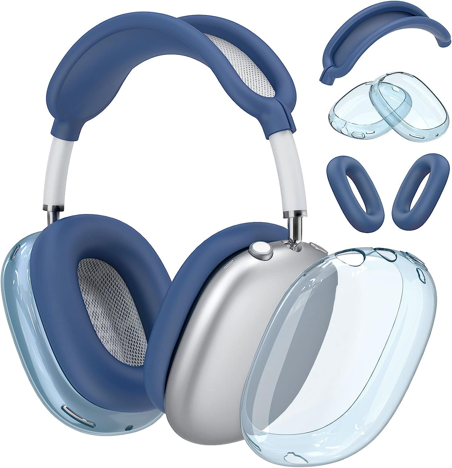 【3 in 1】 Case Cover for Airpods Max Headphones, Anti-Scratch Sweat-Proof Ear Pad Covers/Ear Cups Cover/Headband Cover Protectorfor Apple Airpods Max - Whiteclear  Galafoki Blue  