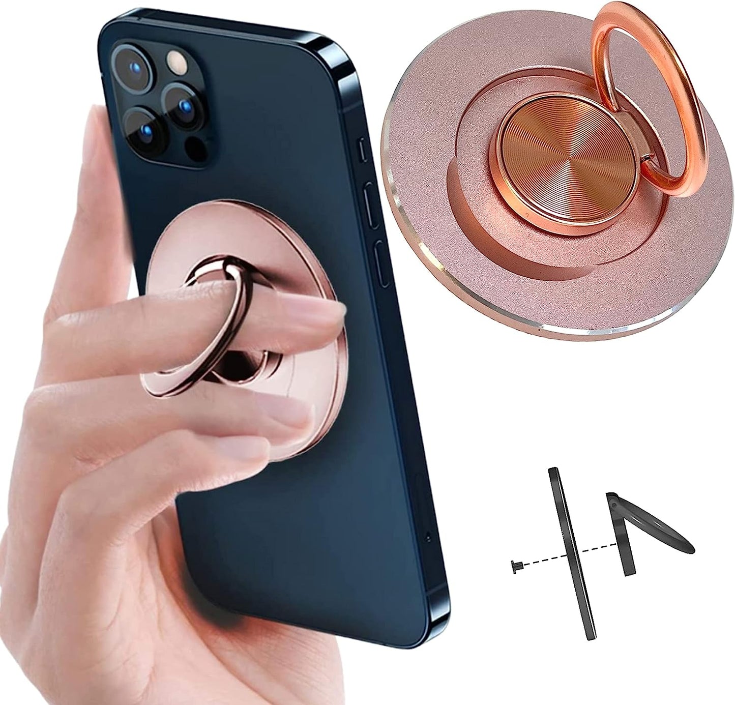 Aporia - Compatible for Magsafe Phone Ring Holder for Iphone 14 13 12 Mini Pro Max plus Finger Ring Grip Stand | Removable Detachable Metal Gripper (Black)  Aporia International Rose Gold  