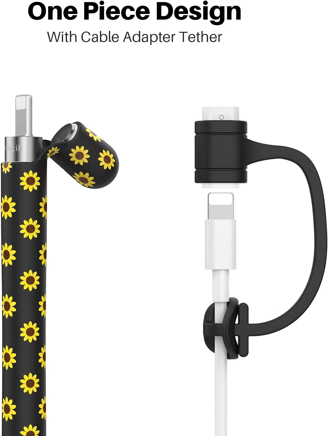 NIUTRENDZ Sunflower Case for Apple Pencil 1St Generation Case Cover Silicone Protective Sleeve Accessories with Apple Pencil Tips Cover & Cable Adapter Tether (Black)  NIUTRENDZ   