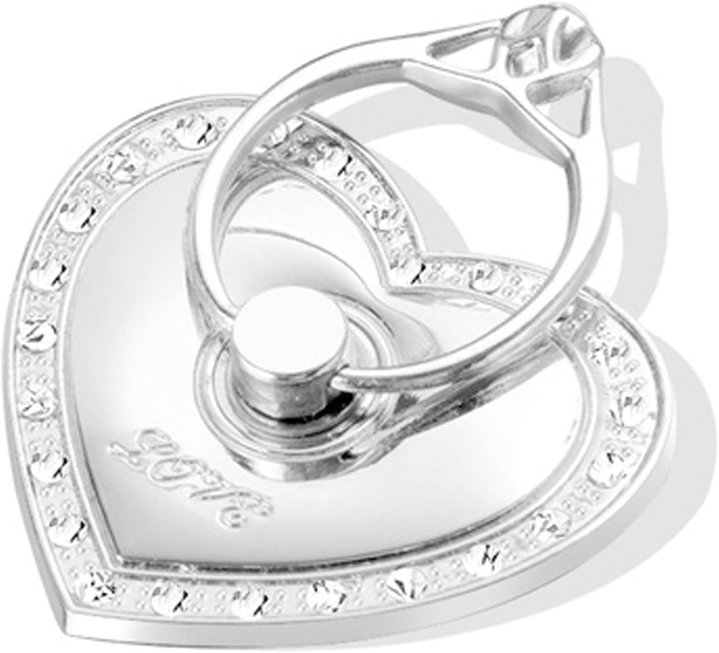 Cell Phone Ring Holder,360° Rotation Diamond Metal Finger Ring Grip for Iphone Ipod Ipad Samsung Galaxy and Other Smartphones (Silver)  TOPWOOZU Heart-Silver  
