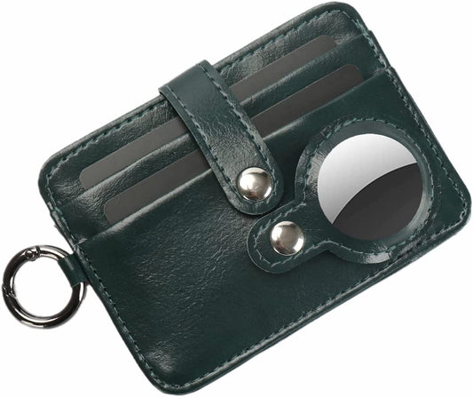 Airtag Wallet - Minimalist Leather Slim Buckle Wallet Holder with Key Ring for Airtag (Green)  ONEVIDO   
