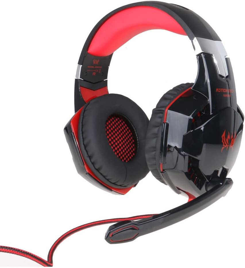 CREJOY 3.5Mm Stereo LED Lighting Over-Ear Game Gaming Headphone Headset Headband Earphone with Mic for PS4 PC Computer Mac Laptop Smartphone Mobile Phones, Red  CREJOY   