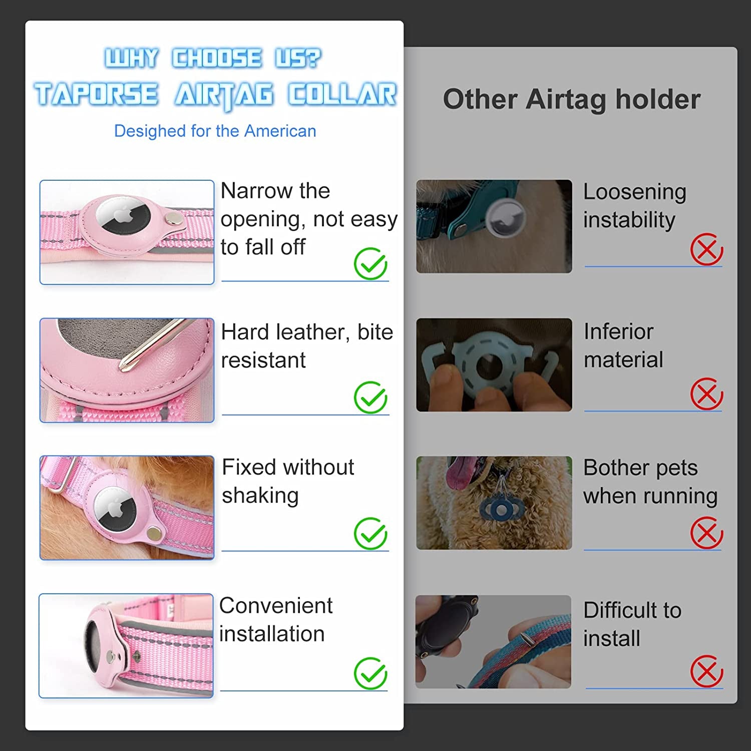 Reflective Airtag Dog Collar, Heavy Duty Apple Air Tag Dog Collar, Padded Pet Collar with 2022 Updated Airtag Dog Collar Holder Case, Adjustable for Small Medium Large Breeds  Taporse   