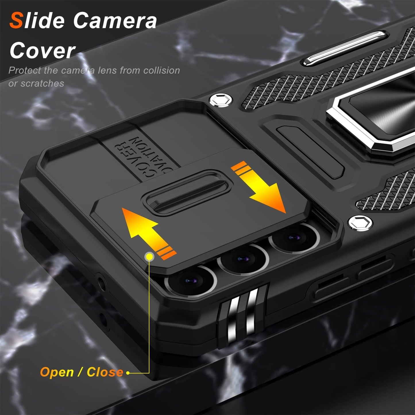 LUMARKE Galaxy S22 plus Case with Camera Cover,Samsung S22 plus Cover Pass 16Ft Drop Test Military Grade Heavy Duty Protective Phone Case with Kickstand for Samsung Galaxy S22 plus Black  LUMARKE   