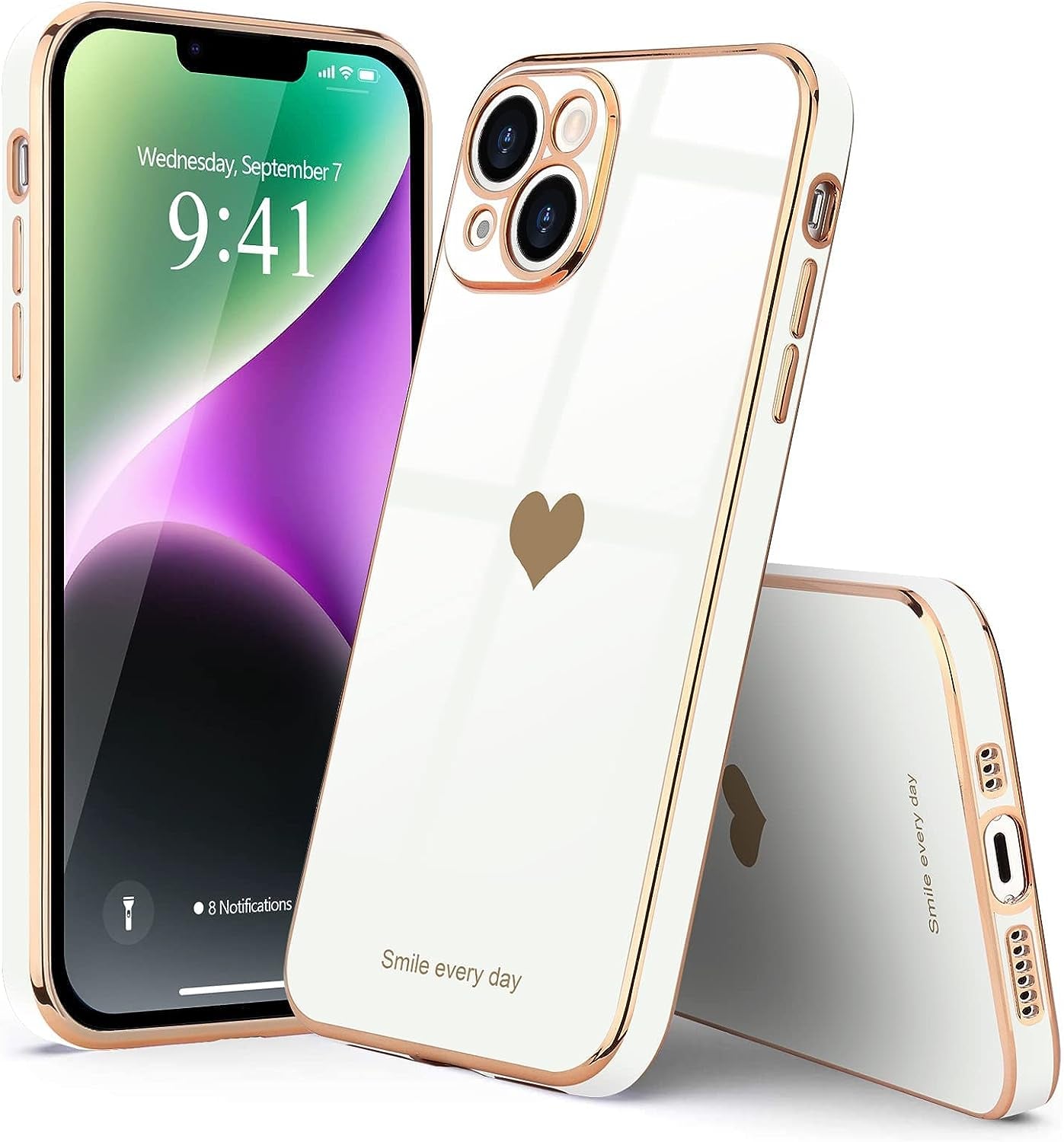 Teageo for Iphone 14 plus Case for Women Girl Cute Love Heart Luxury Plating Soft Bling Back Cover Raised Full Camera Protection Bumper Silicone Shockproof Phone Case for Iphone 14 Plus, White  janzee   