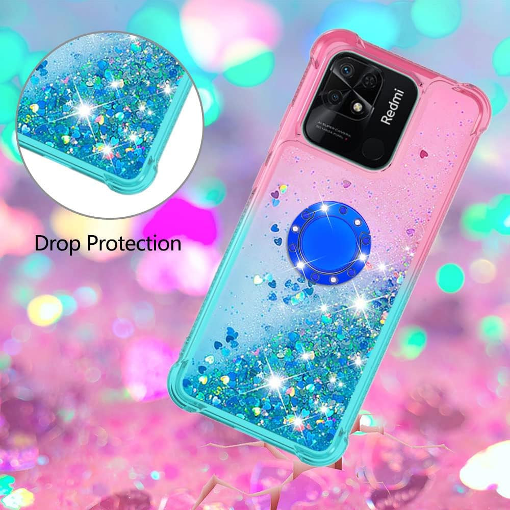 Monwutong Phone Case for Xiaomi Redmi 10C, Shiny Bling Quicksand Effect TPU Bumper Case with Four Corners Protection Cover for Xiaomi Redmi 10C, Pink Blue  Monwutong   