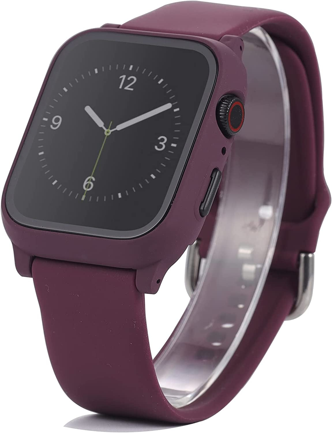 3 in 1 for Apple Watch Band with Case Built-In Screen Protector,Smartwatch Silicone Men Women Sport Wrist Strap & PC Hard Bumper Cover & Tempered Glass Screen Protector for Iwatch SE Series 8 7 6 5 4  Lasllaves   