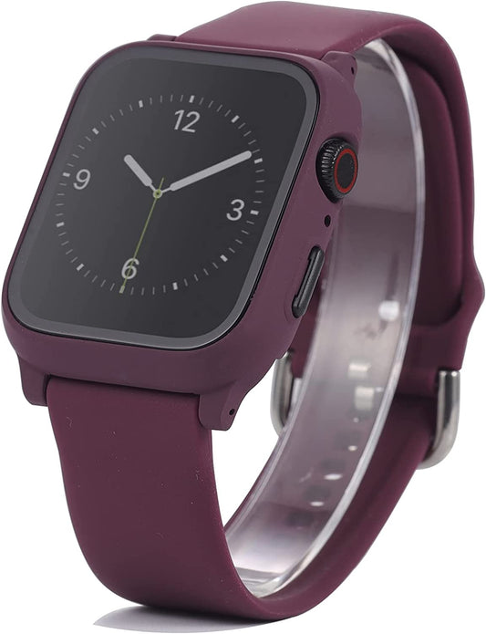 3 in 1 for Apple Watch Band with Case Built-In Screen Protector,Smartwatch Silicone Men Women Sport Wrist Strap & PC Hard Bumper Cover & Tempered Glass Screen Protector for Iwatch SE Series 8 7 6 5 4  Lasllaves   