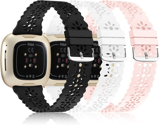 YAXIN 3 Pack Slim Sport Bands Compatible with Fitbit Sense/Fitbit Versa 3 Band/Versa 4 Bands/Fitbit Sense 2 for Women,Soft Silicone Lace Replacement Wristbands for Fitbit Versa Smart Watch  YAXIN   