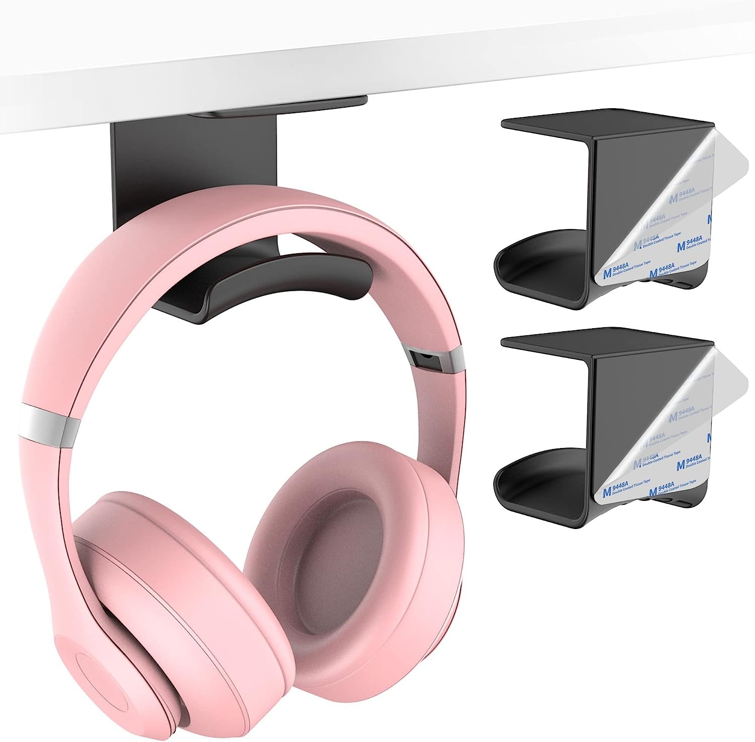 Homemount Headphone Hook under Desk - Headphone Holder under Table, Adhesive Gaming Headphone Stand Hanger Desk Mount for Most Headphone（Black）  HomeMount Black-2P  