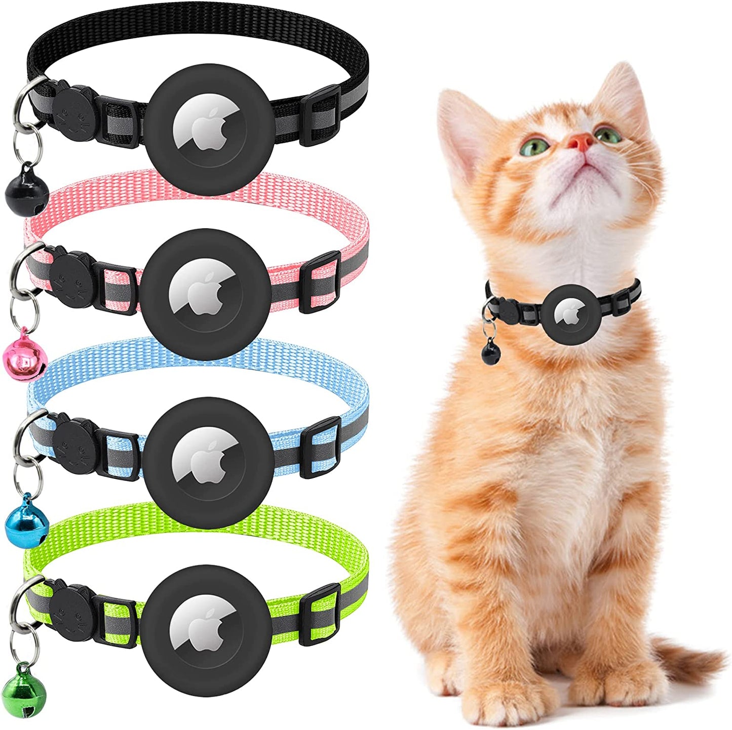 Vyaji 4PCS Airtag Cat Collar - Cat Airtag Collar with Silicone Airtag Holder and Bell - Adjustable Double Layer Nylon Breakaway Cat Collars - 0.2In Reflective Strip  VYAJI   