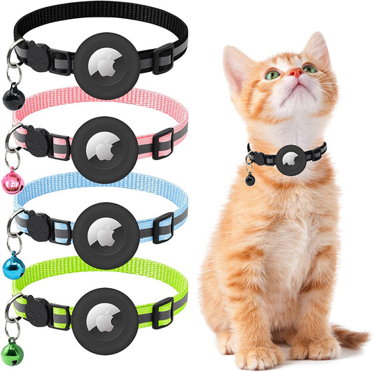 Vyaji 4PCS Airtag Cat Collar - Cat Airtag Collar with Silicone Airtag Holder and Bell - Adjustable Double Layer Nylon Breakaway Cat Collars - 0.2In Reflective Strip  VYAJI   