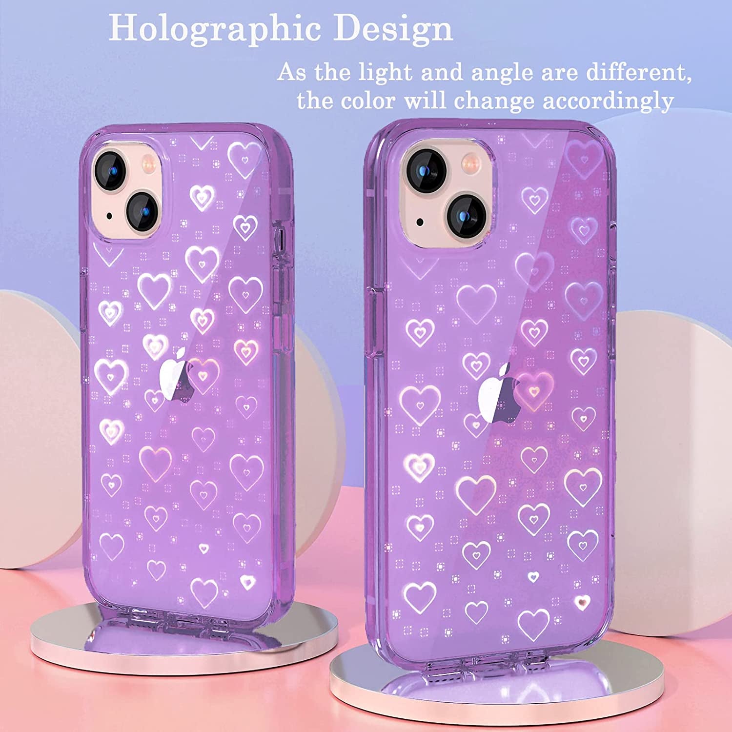 Tksafy Case Compatible Iphone 14 Case, Clear Glitter Cute Laser Holographic Love Heart Pattern for Women Girls, Anti-Yellow Hard PC Protective Phone Cover for Iphone 14 6.1-Inch 2022, Purple  Tksafy   