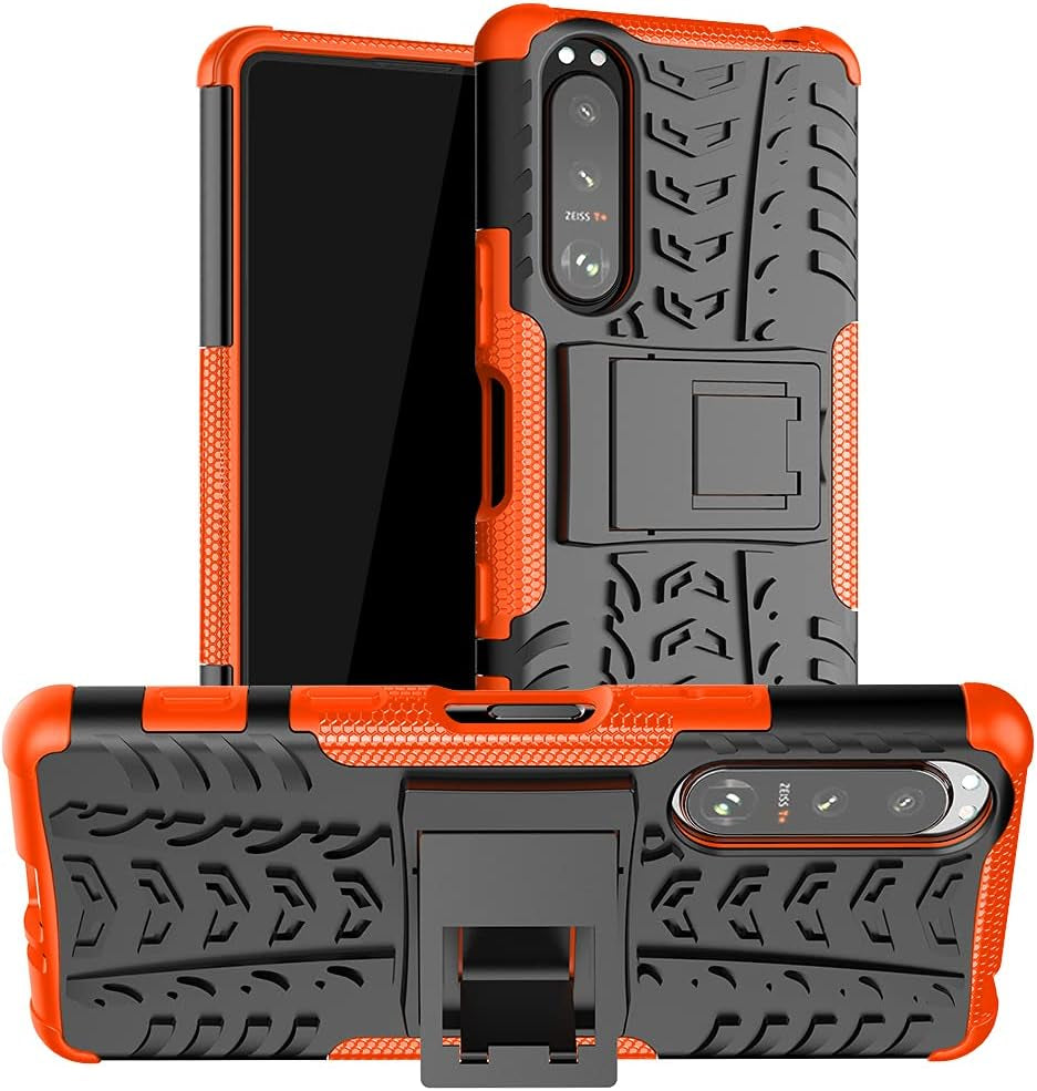 Compatible with Sony Xperia 5 III with Built-In Kickstand 360° Full Body Shockproof Military Grade Heavy Duty Protective Phone Case for Sony Xperia 5 III  Joie & Joho Orange  