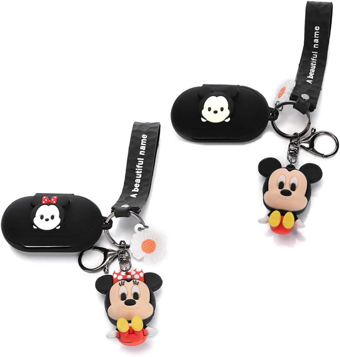(2 Pack) Fit Designed for Samsung Galaxy Buds/Galaxy Buds+ plus Earbuds, BGAANM Silicone Cute Cartoon Character Charging Case Protection Cover with Doll Keychain Anti-Lost Lanyard Accessories Kits  BGAANM Minnie+Mickey  