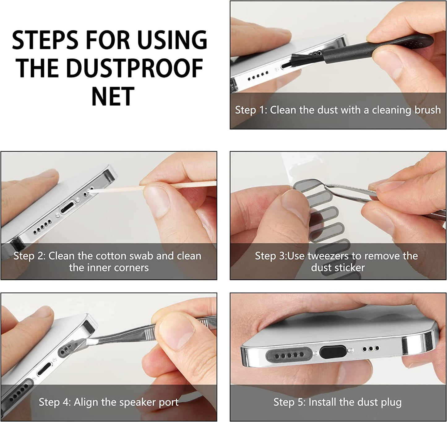 AFARER Iphone Dust Plug, Lightning Port Plug Protector Phone Speaker Dustproof Mesh Stickers, with Cleaner Tools, anti Dust Plugs for Iphone 14/13/12/11 Pro Max Compatible with Iphone and Airpod  AFARER   