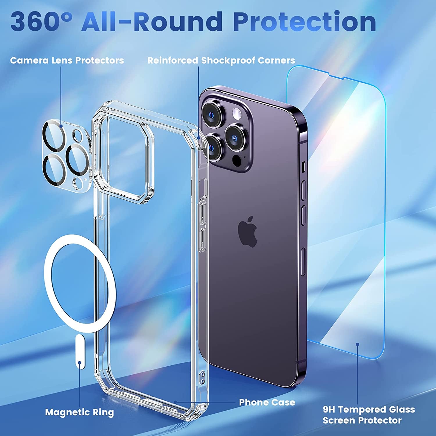 NULETO 【3 in 1】 for Iphone 14 Pro Max Case, Iphone 14 Pro Max Magsafe Case with 9H Tempered Glass Screen Protector & Camera Lens Protector Full-Body Protective Heacy Duty Shockproof Slim Thin - Clear  Nuleto   