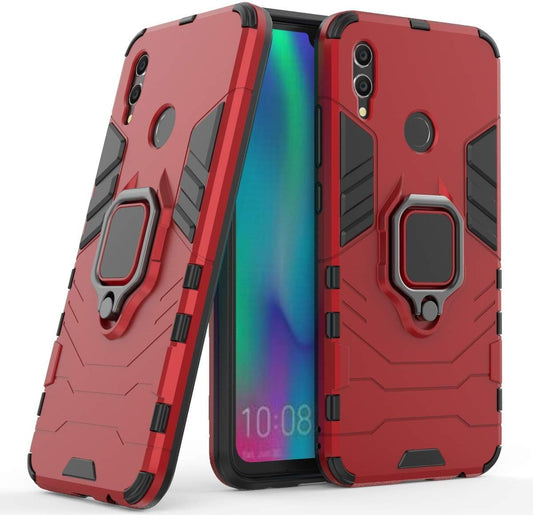 Compatible with Huawei P Smart (2019), Honor 10 Lite Case, Metal Ring Grip Kickstand Shockproof Hard Bumper (Works with Magnetic Car Mount) Dual Layer Rugged Cover (Red)  LuluMain   