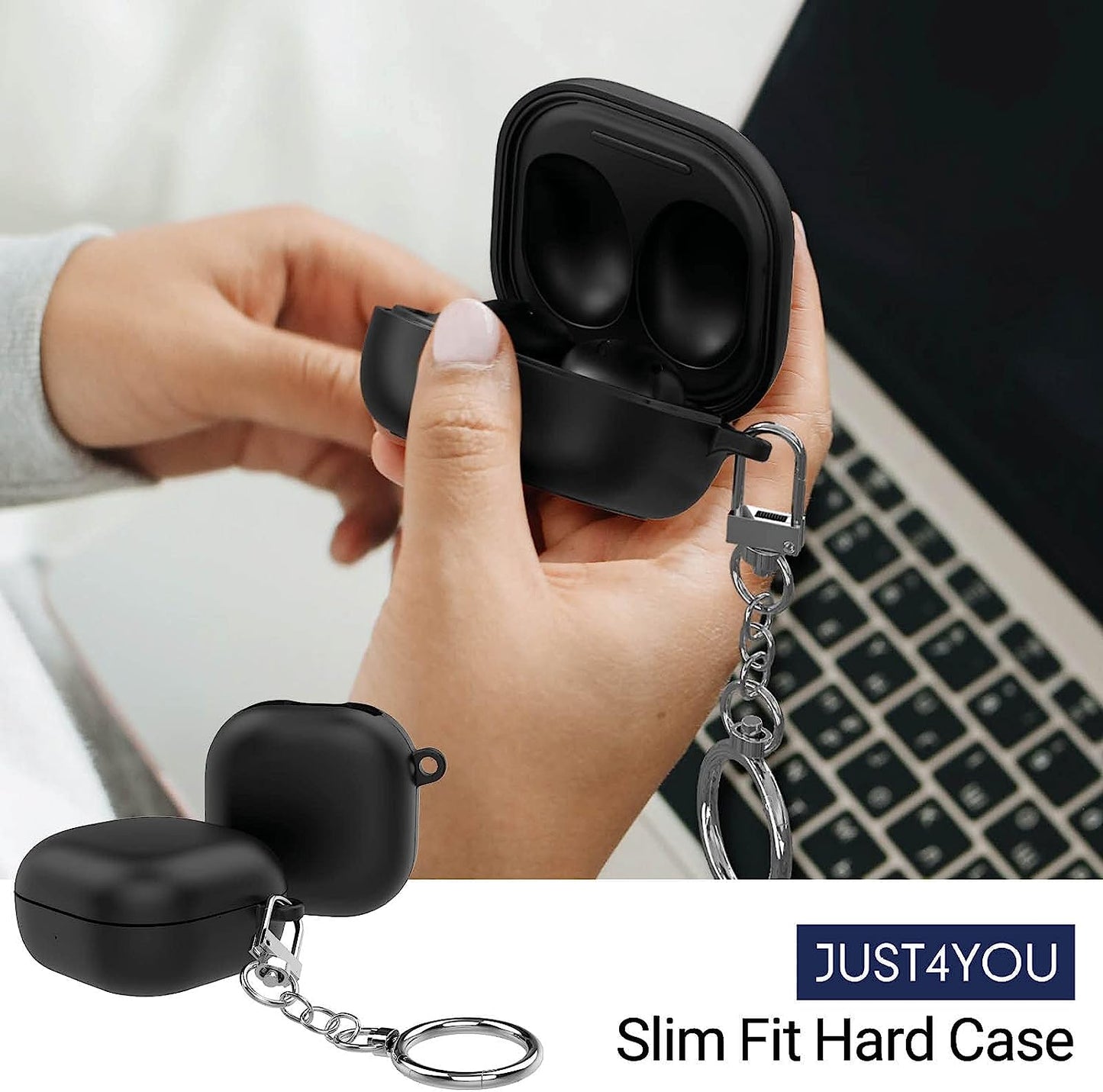 JUST4YOU for Galaxy Buds Pro Case, Galaxy Buds Live Case, Galaxy Buds 2 Case Cover with Keychain, Thin Fit Hard Case (Black) CS_HD_GBL_GBP_GB2_BK  S2B Corporation   