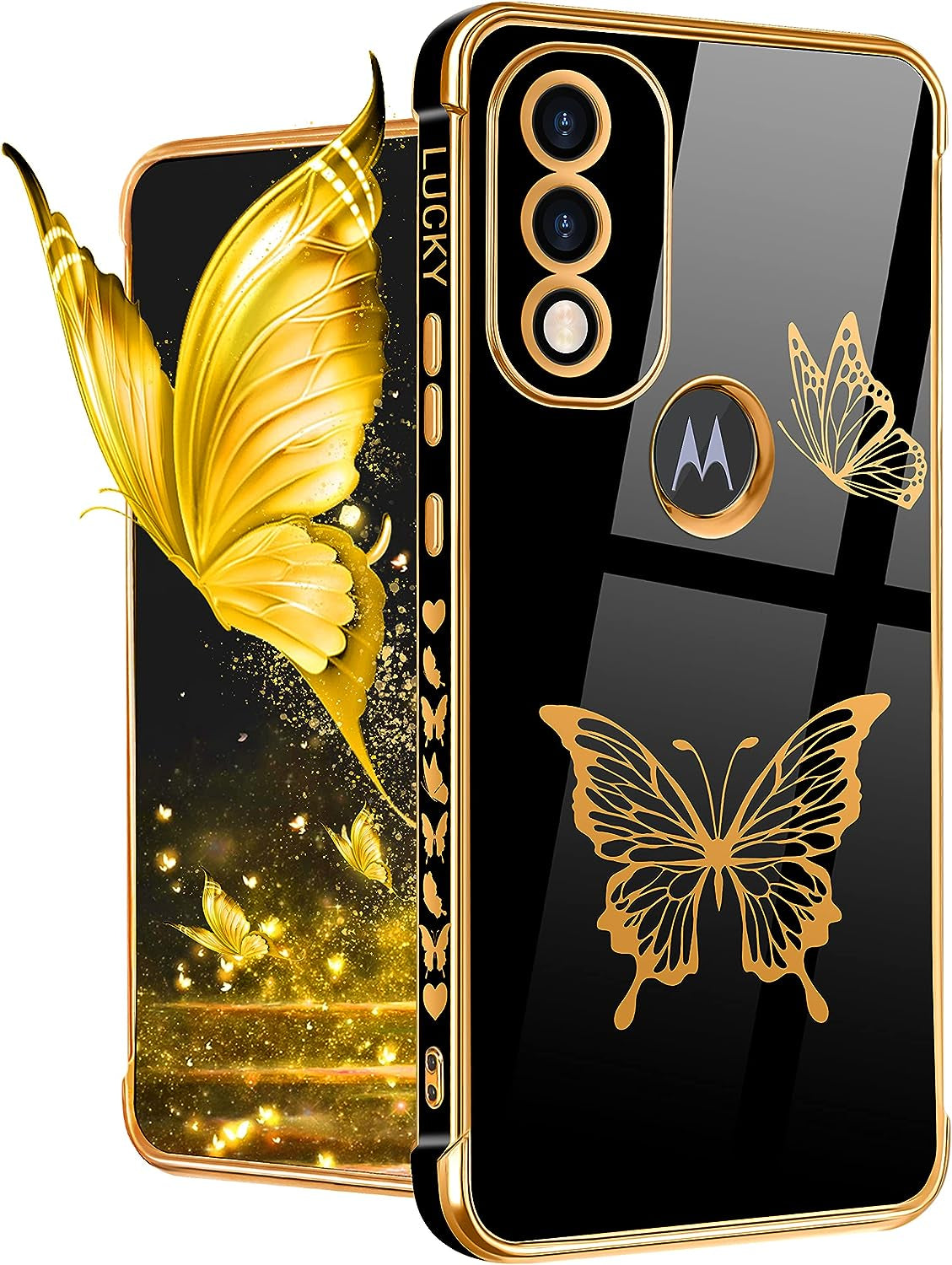 Coralogo for Moto G Pure Phone Case Butterfly for Women Girls Girly Pretty Cases Cute Black and Gold Plating Butterflies Unique Design Aesthetic Fashion Cover for Motorola Moto G Pure 2021 6.5"  Coralogo   