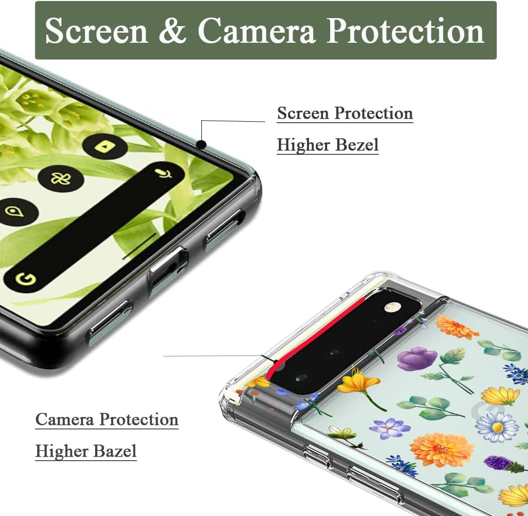 Unov Case Compatible with Pixel 6 Case Clear with Design Soft TPU Shock Absorption Slim Embossed Pattern Protective Back Cover 6.4 Inch (Flower Garden)  Unov   
