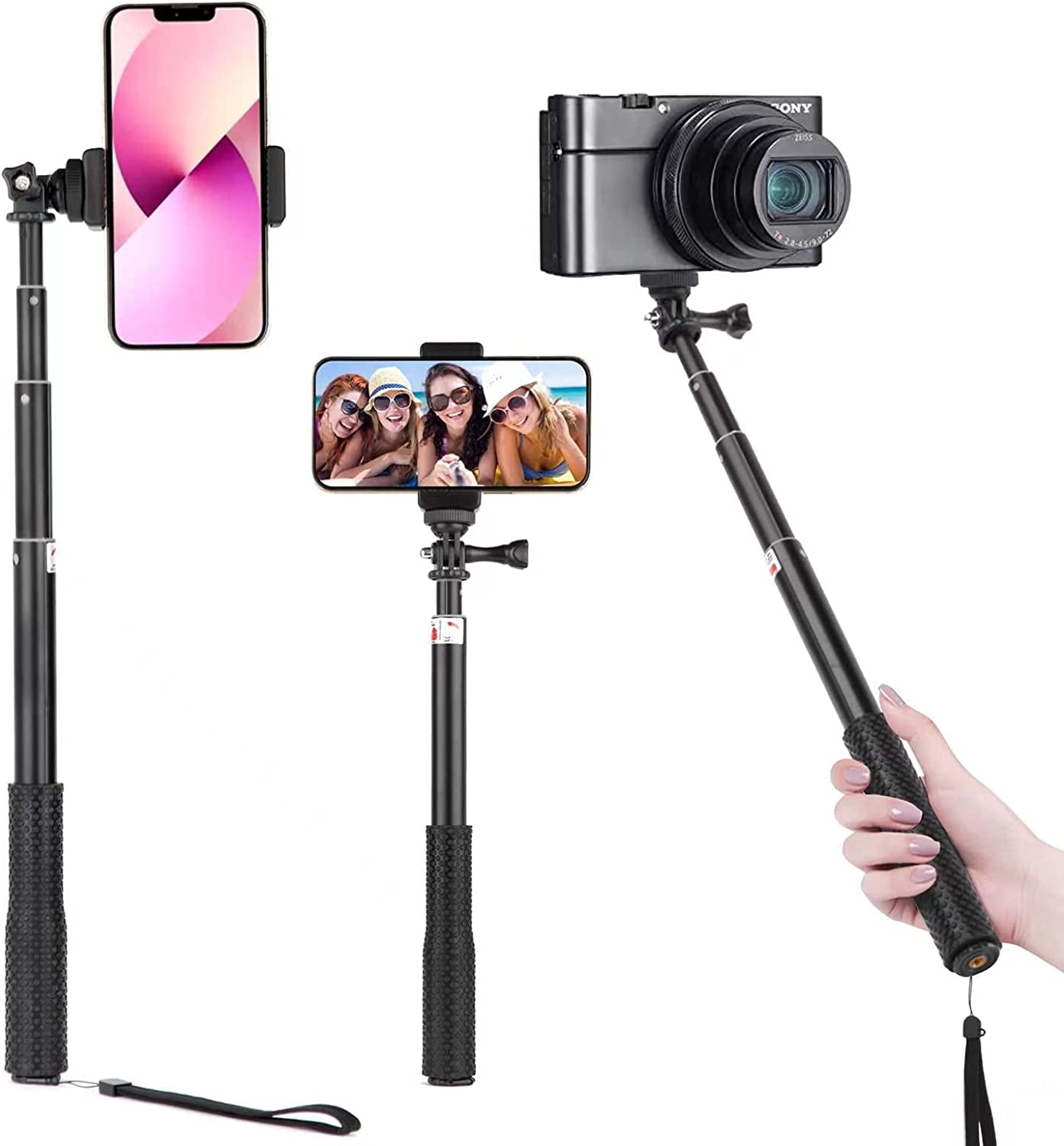 Extendable Aluminum Selfie Stick/Monopod, Compatible for Gopro Hero 10 9 8 7 6 5 4 3 2 Fusion Max, OSMO Action,Akaso, SJCAM Action Camera and Cell Phone Accessories  DADE FAC   