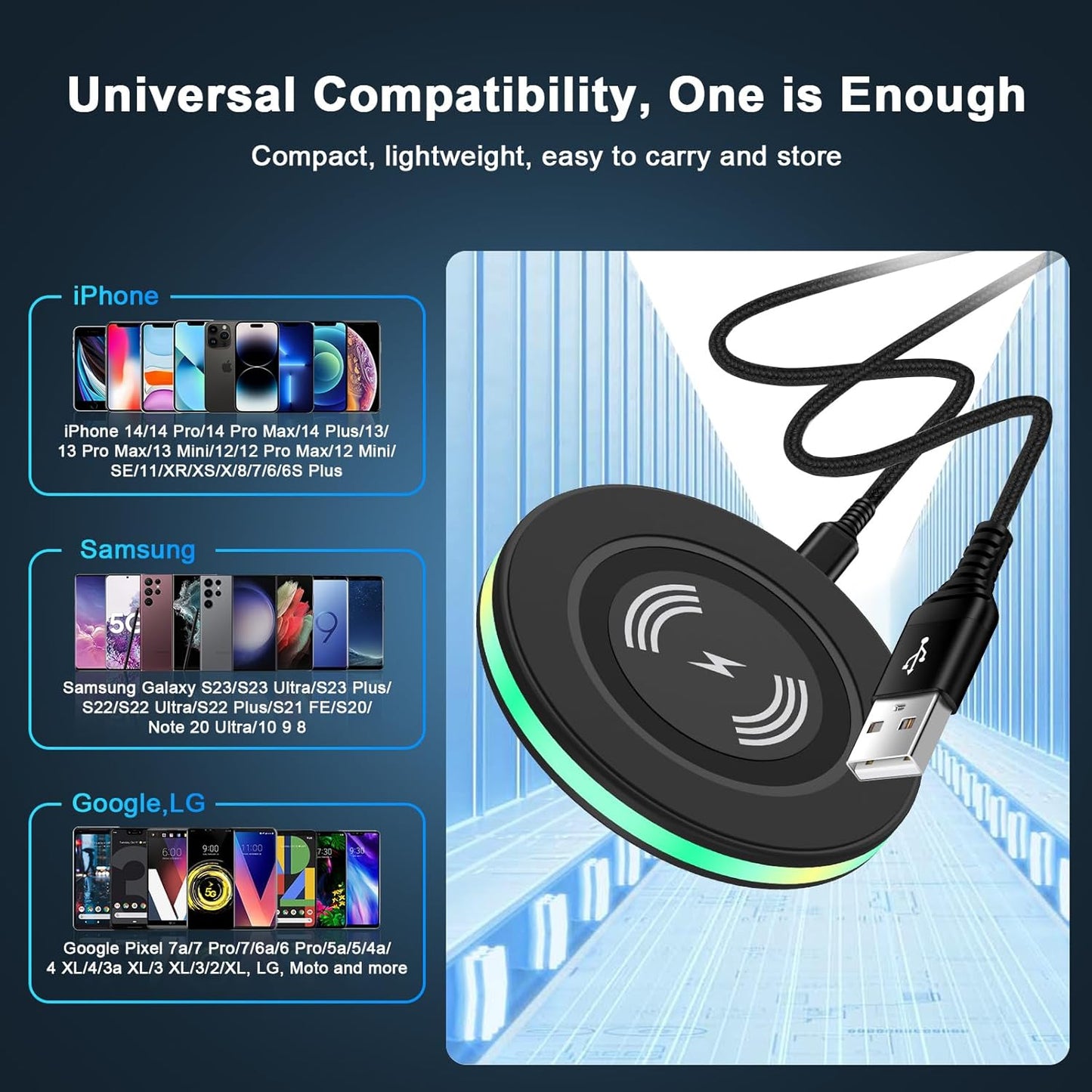 15W Samsung Wireless Charger Fast Charging Pad for Samsung Galaxy S23/S23 Ultra/S23 Plus/S22/S21 FE/S20/Z Fold 5 4 3/Z Flip 5 4 3/S10/S9/S8/S7/Note 20 10 9 8,Iphone 14 13 12 11 Pro Max,Pixel 7 6 5 4 3  Shenzhen Chuang Wei Da Technology Co., LTD   