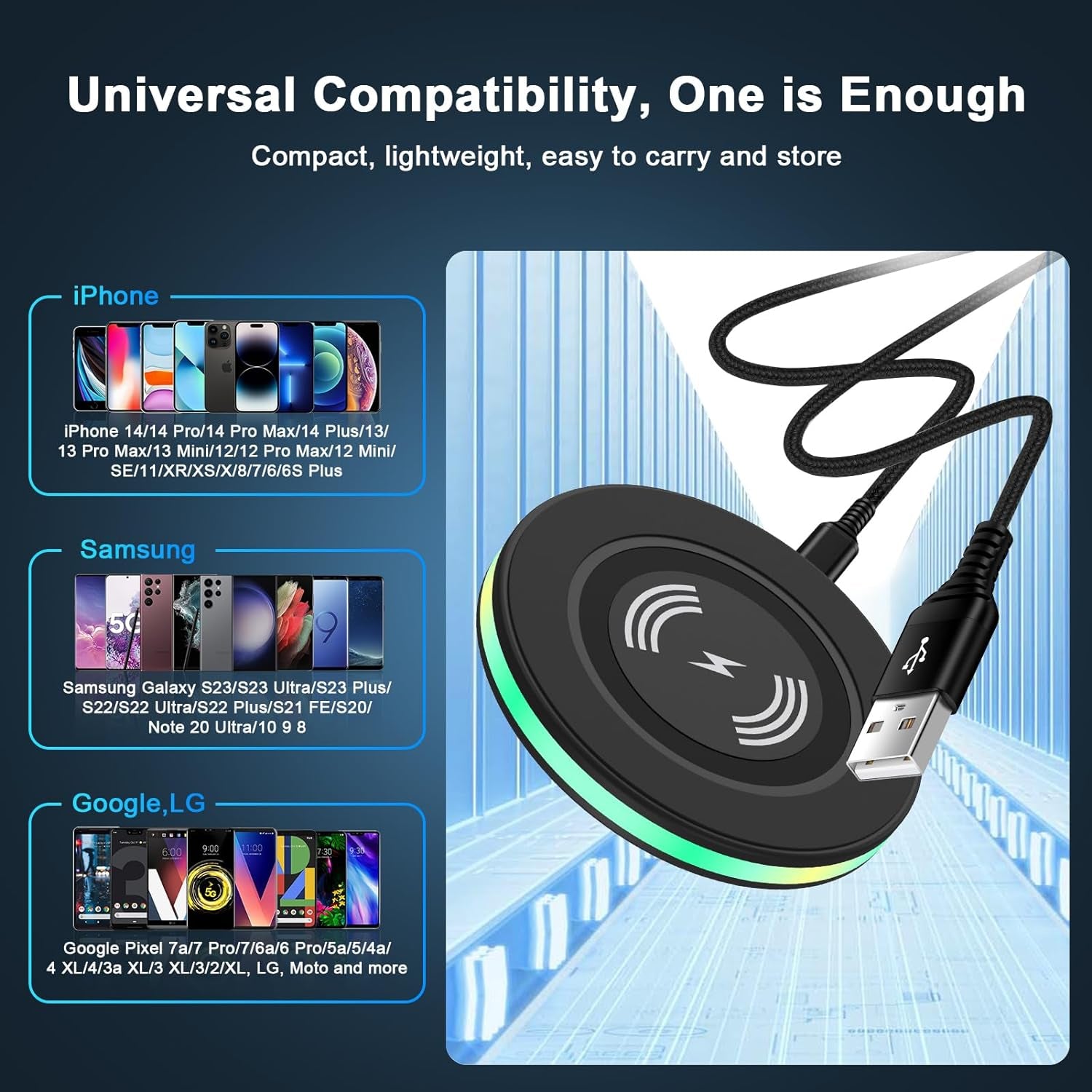 15W Samsung Wireless Charger Fast Charging Pad for Samsung Galaxy S23/S23 Ultra/S23 Plus/S22/S21 FE/S20/Z Fold 5 4 3/Z Flip 5 4 3/S10/S9/S8/S7/Note 20 10 9 8,Iphone 14 13 12 11 Pro Max,Pixel 7 6 5 4 3  Shenzhen Chuang Wei Da Technology Co., LTD   