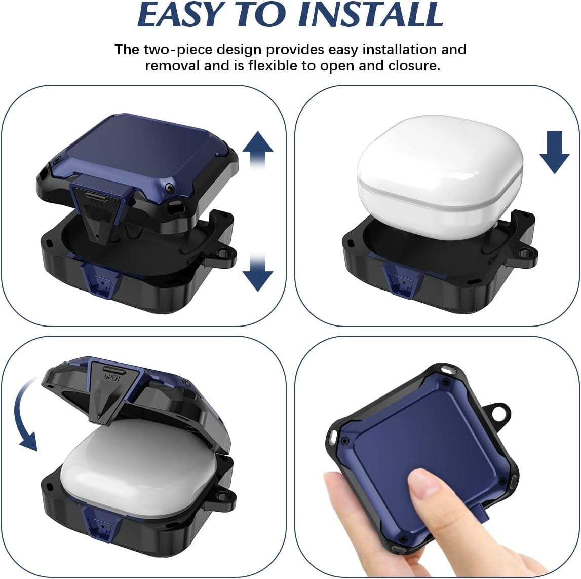 [With Lock] Case for Samsung Galaxy Buds Live Case/Galaxy Buds 2 Case/Galaxy Buds Pro Case, Security Lock Case Hard PC+TPU Protective Cover for Samsung Galaxy Buds 2 Case with Keychain & Strap (Blue)  Woocon   