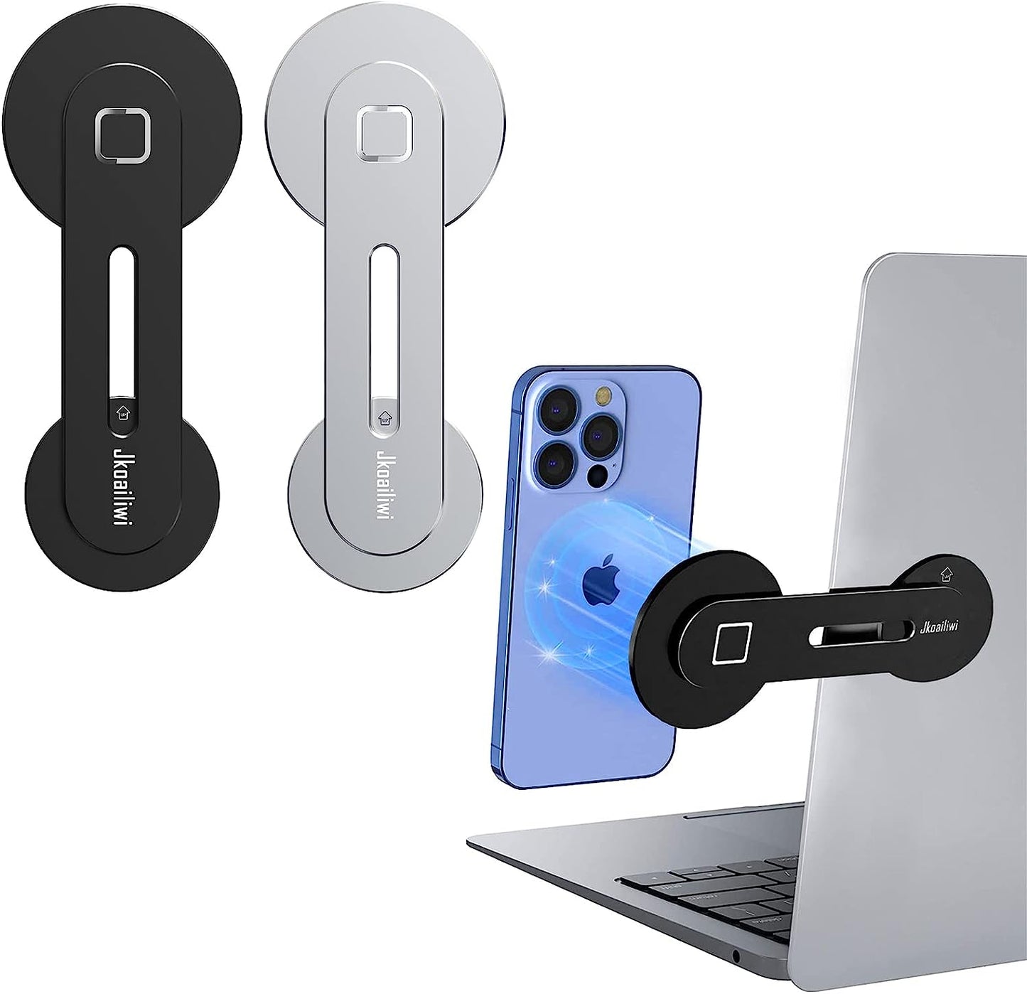 Jkoailiwi Foldable Magnetic Cell Phone Holder for Laptop, 180° Adjustable Magsafe Laptop Phone Mount, Slim Portable Computer Phone Mount Compatible with Iphone 14/13/12 Pro plus Max Mini  Jkoailiwi   