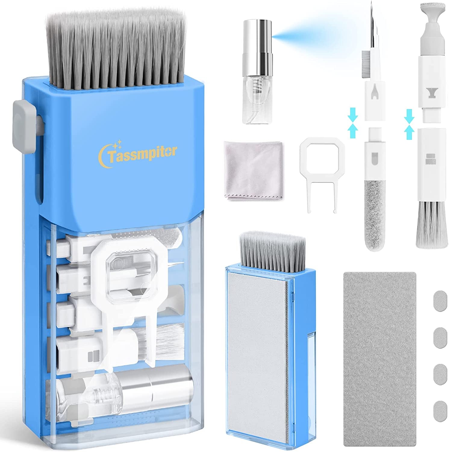 10-In-1 Laptop Keyboard Cleaner Cleaning Kit, Electronics Screen Cleaner Repair Tool with 3 in 1 Earbud Cleaner Pen, Camera Lens Pen, Suit for Macbook Ipad, Iphone, Cell Phone, PC Monitor with Patent  Tassmpitor Sky Blue  