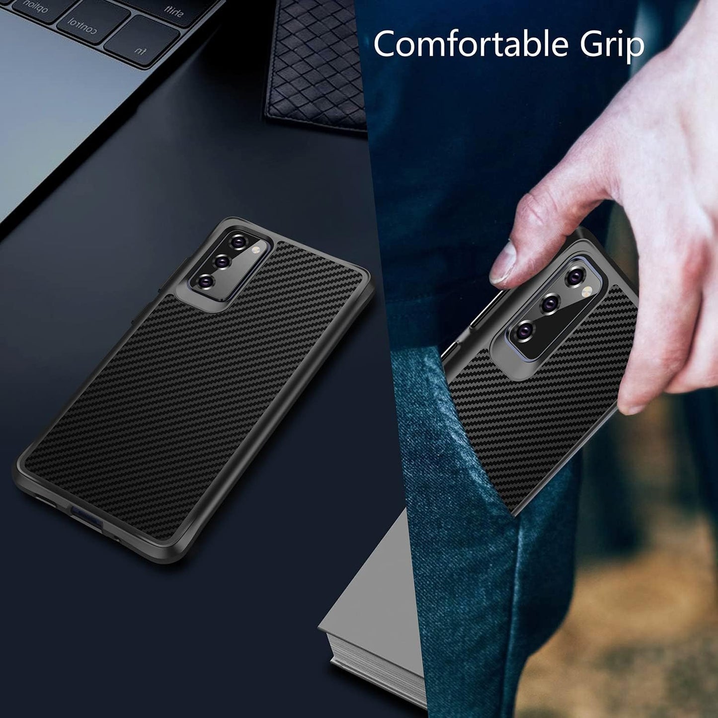 Rayboen Case for Samsung Galaxy S20 FE, Carbon Fiber Design [Military Grade Protection] Heavy Duty Shockproof Protective Case, Anti-Scratch Ultra Slim Cover for Galaxy S20 FE 5G, 6.5 Inch Black  Rayboen   