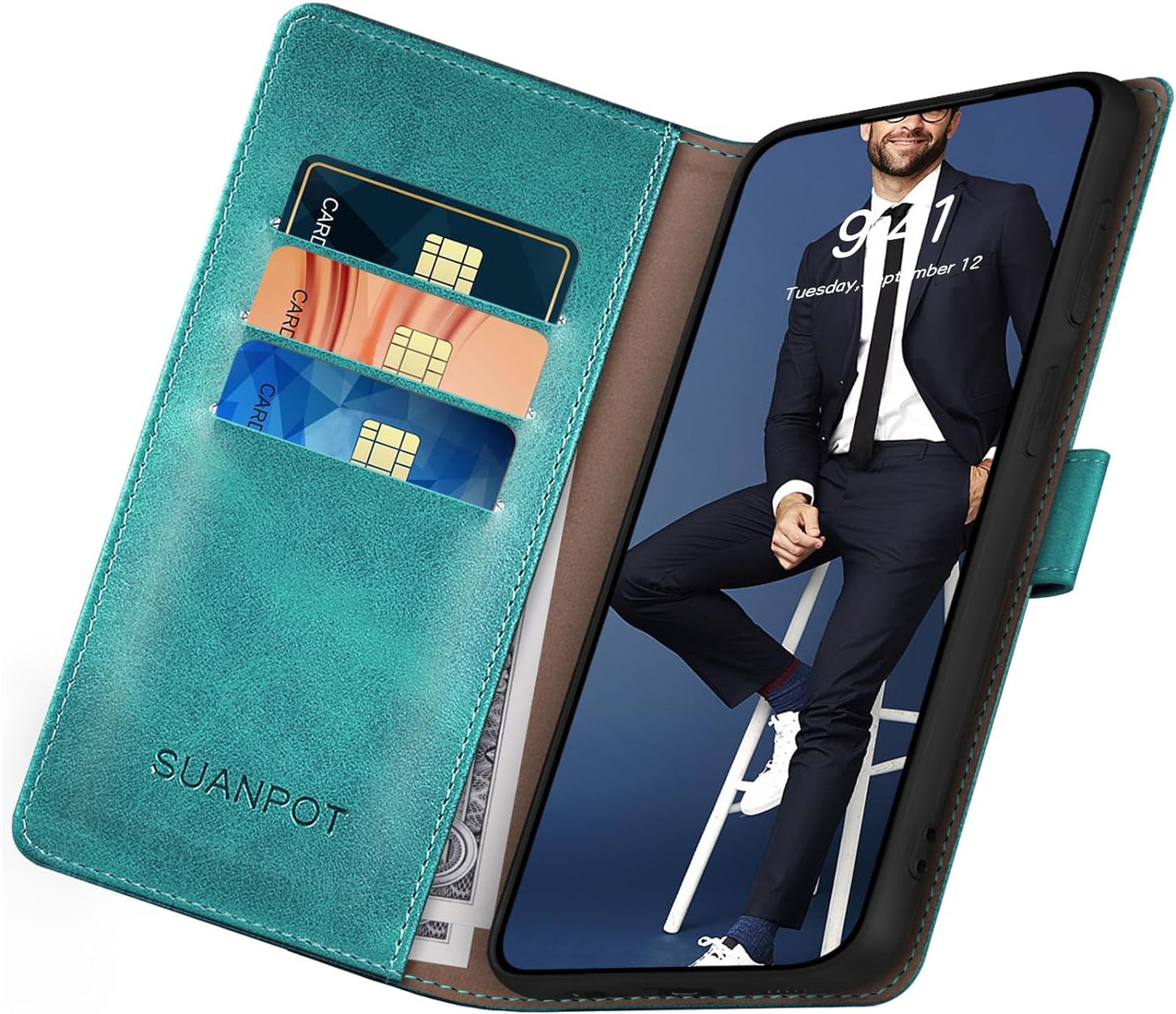 SUANPOT for Google Pixel 8 5G Wallet Case with RFID Blocking Credit Card Holder,Flip Book PU Leather Protective Cover Women Men for Pixel 8 Phone Case Blue Green  SUANPOT   