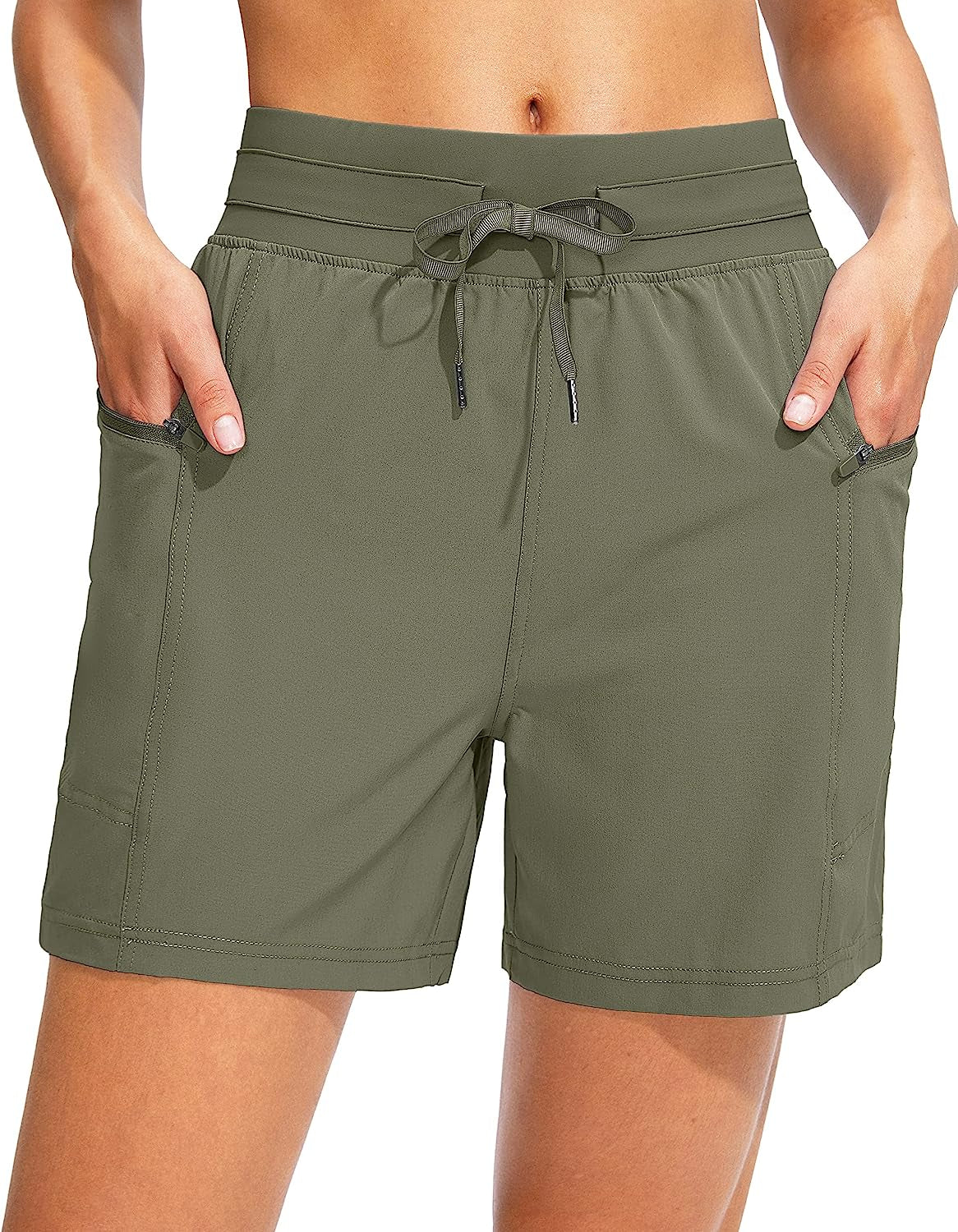 Svensker Women'S Athletic Shorts with Pockets High Waisted 5 Inch Quick Dry Gym Exercise Workout Running Shorts for Women  Svensker Green Sage Medium 