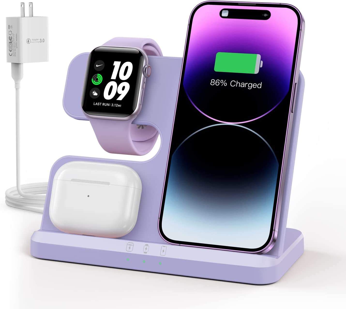 𝟮𝟬𝟮𝟯 𝗡𝗲𝘄 Wireless Charging Station 3 in 1 Wireless Charger for Iphone 14 13 12 11 Pro Max/X/8 Charging Station for Multiple Devices for Apple Watch Ultra SE 8 7 6 5 4 3 2 for Airpods Pro 3 2  Guanyu(Dongguan) Intelligent Technology Co.,Ltd Purple  