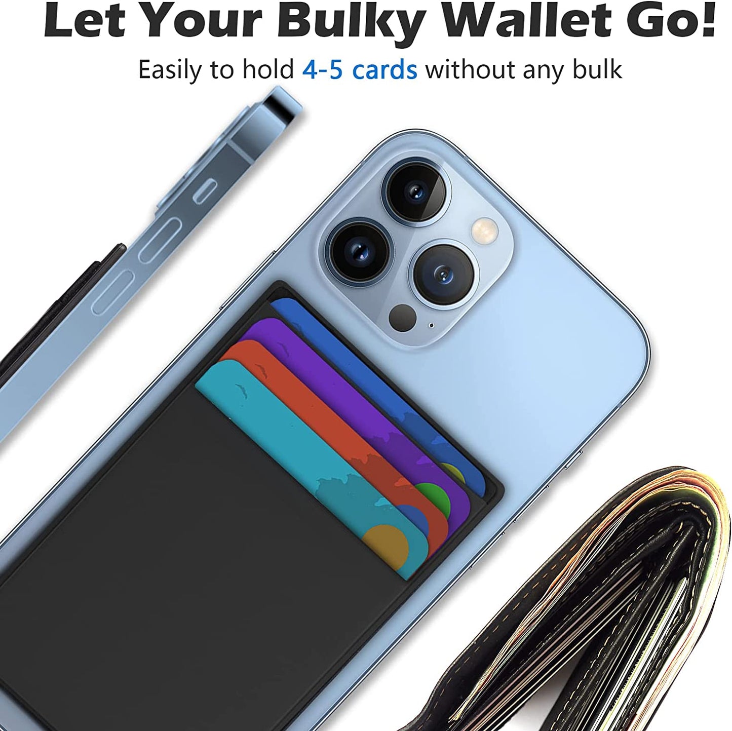 Imluckies Magnetic Wallet for Iphone Magsafe, Double Stretchy Fabric Pocket Wallet, Magnet Credit ID Card Wallet Holder for Iphone 14 Pro Max / 14 Pro / 14 plus / 14/13/12 Series Mini, Black  imluckies   