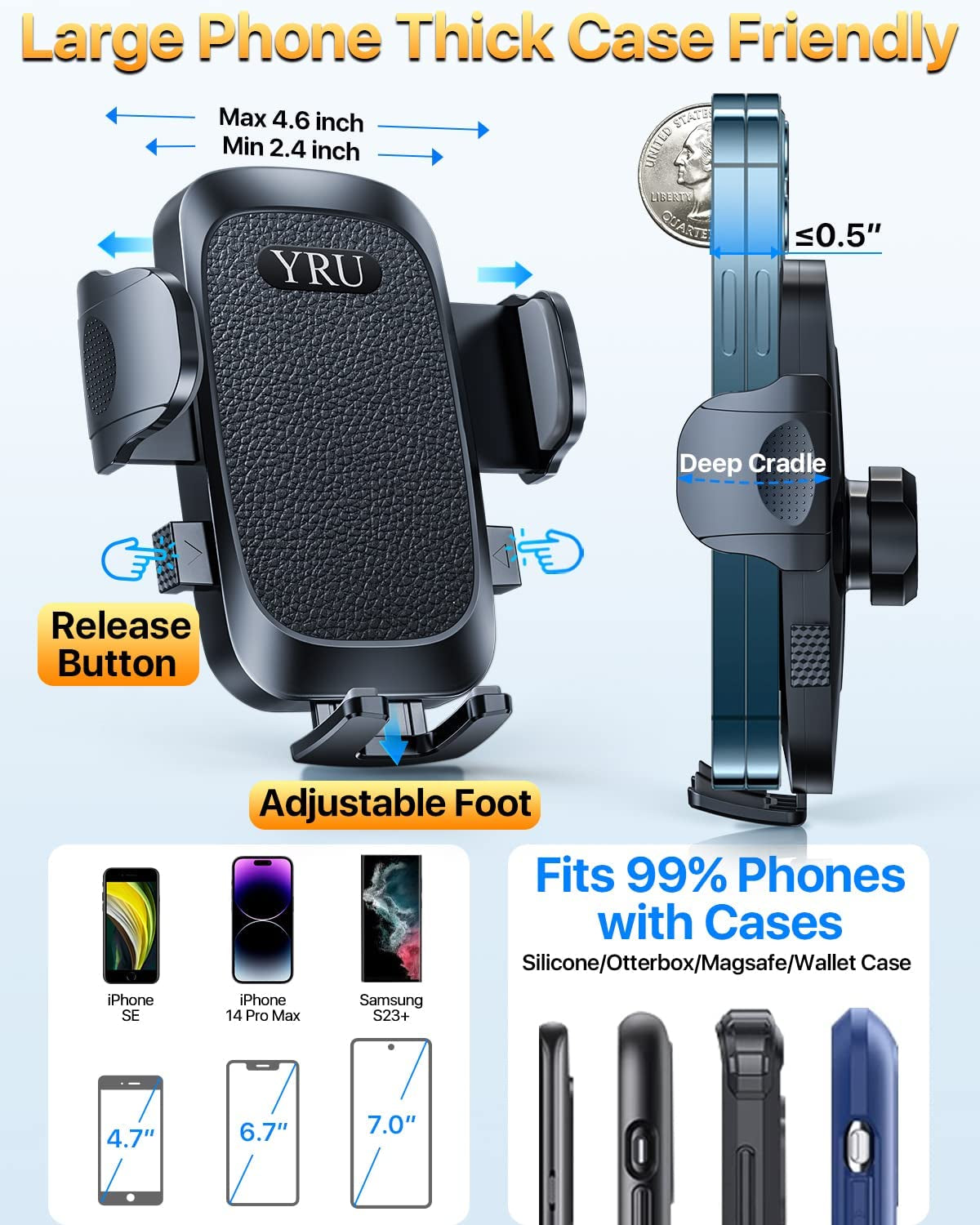 YRU [Upgrade 80LBS Strong Suction Car Phone Holder Mount,[Bumpy Road Stable] Dashboard Cell Phone Holder for Car Air Vent Windshield Phone Stand for Iphone 14 13 12 Pro Max Samsung & Pickup Truck  YRU   