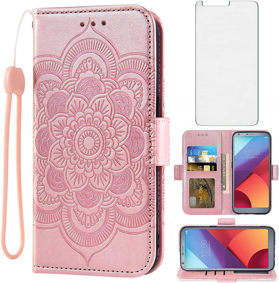 Asuwish Compatible with LG G6 Wallet Case and Tempered Glass Screen Protector Leather Flip Card Holder Stand Cell Phone Cover for LGG6 Thinq LG6 Thin Q G 6 plus G6+ 6G VS988 H872 Women Men Purple  Asuwish Rose Gold  