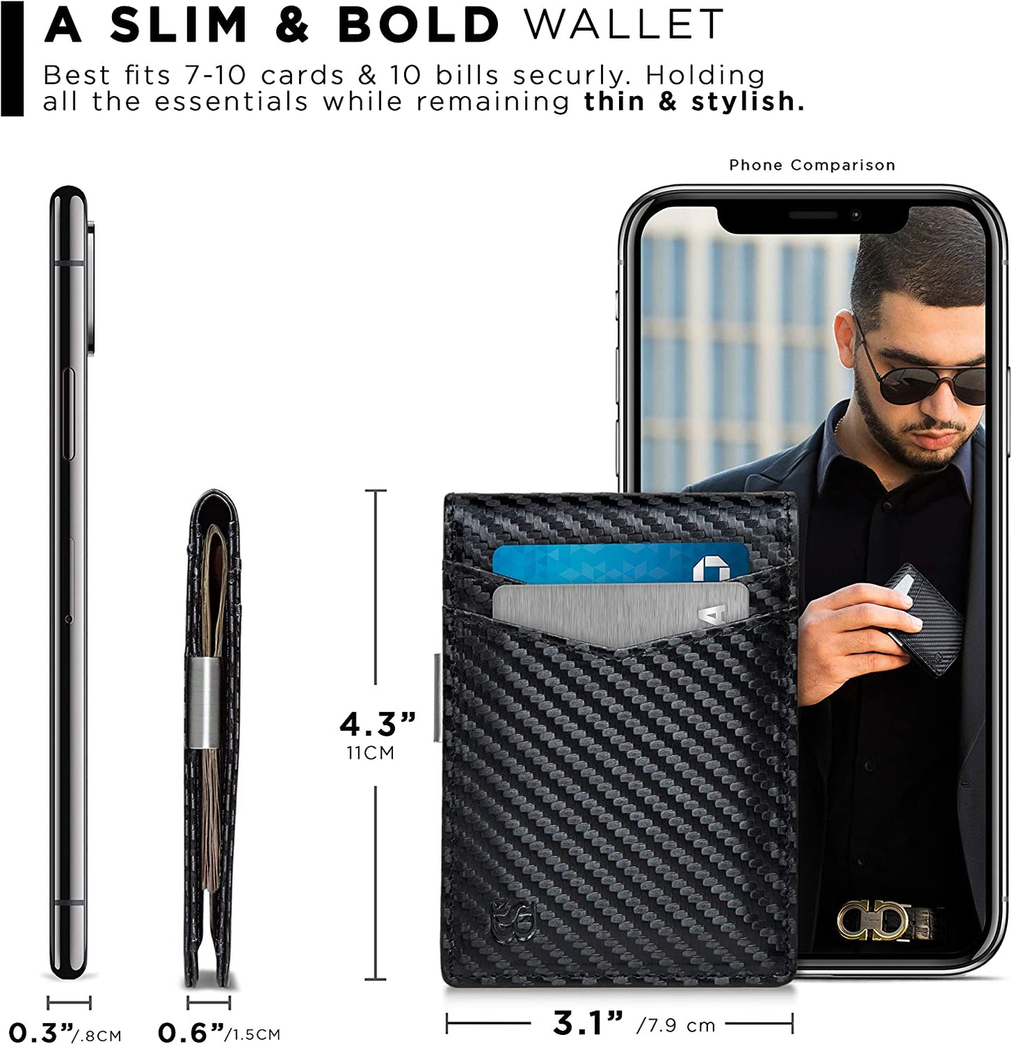 SERMAN BRANDS Money Clip Wallet - Mens Wallets Slim Front Pocket RFID Blocking Card Holder Minimalist Mini Bifold  SERMAN BRANDS   