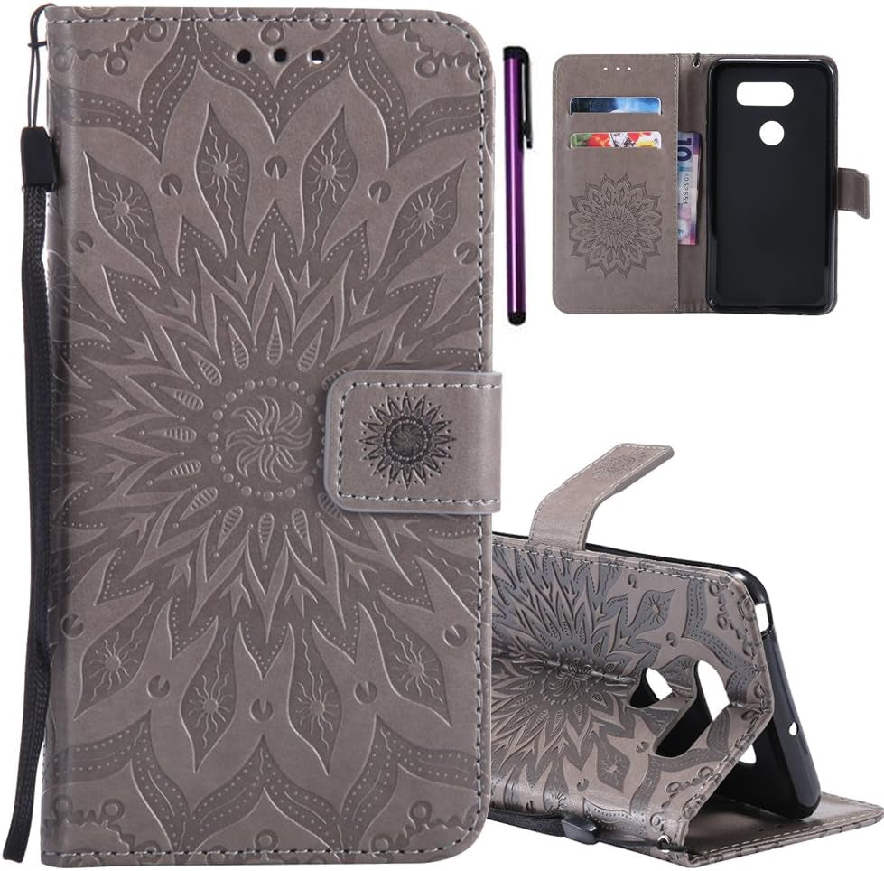 ISADENSER LG V30 Case LG V30S Case Sunflower Series as Case with Shockproof Kickstand Credit Card Holder Flip Magnetic Closure Protection Wallet Leather PU Case Cover for LG V30 plus Blue Sunflower  ISADENSER A] Kt-Sunflower Leather-3  