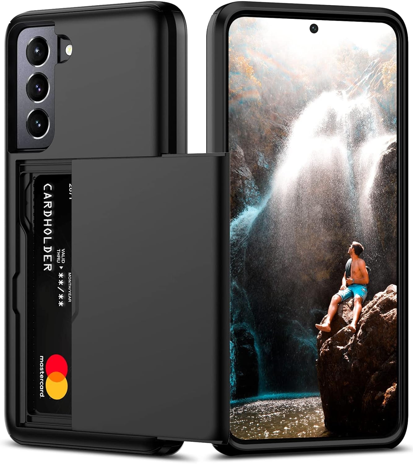 Nvollnoe for Samsung S21 Ultra Case with Card Holder Dual Layer Heavy Duty Protective Galaxy S21 Ultra Case Hidden Card Slot Slim Wallet Case for Samsung S21 Ultra(Rose Gold)  Nvollnoe Black For Galaxy S21 Fe-6.4'' 