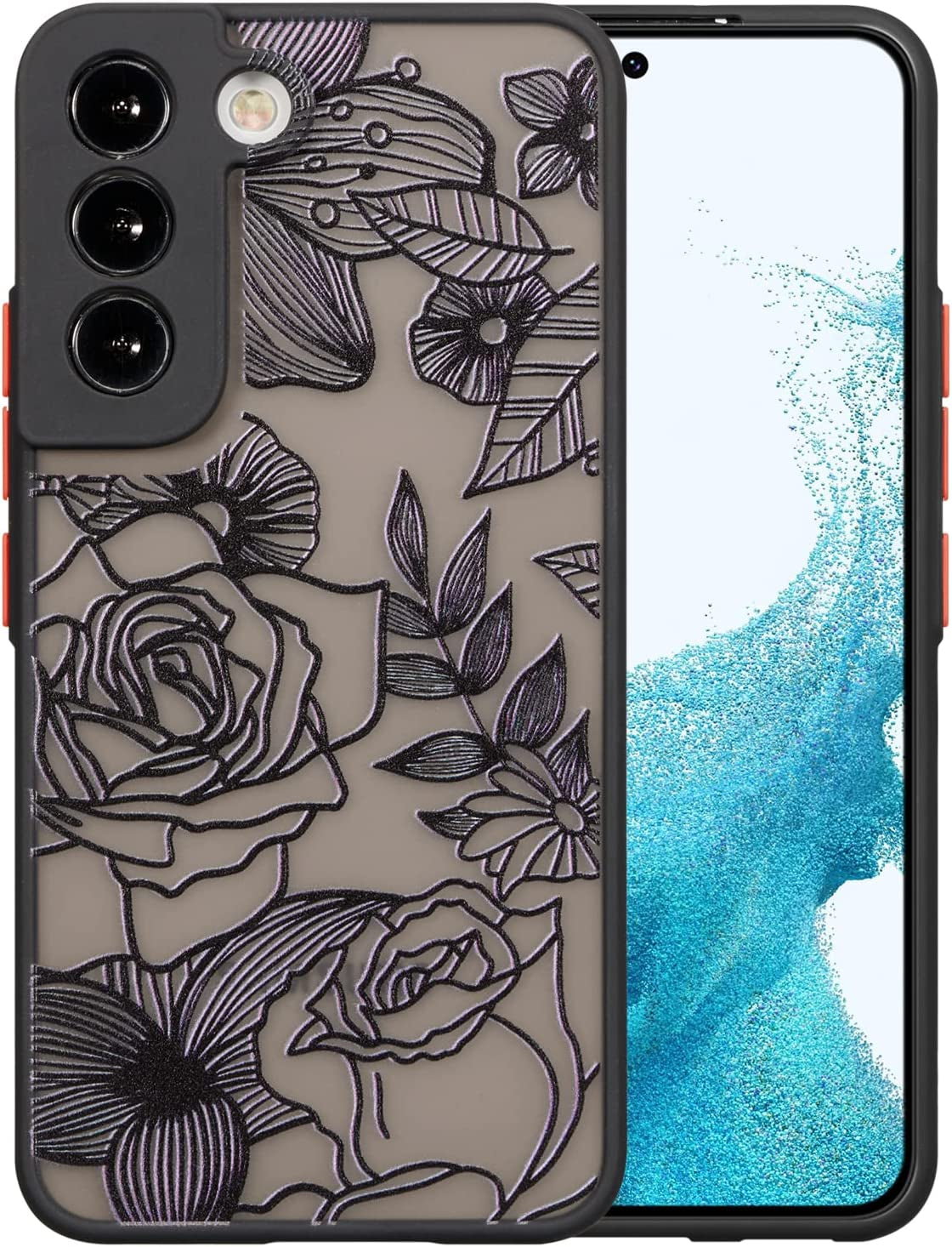 XIZYO Designed for Samsung Galaxy S22 Case, Rose Pattern Floral Print Design Slim Case for Girls Women TPU Bumper Shockproof Protective Cover, Black  XIZYO   