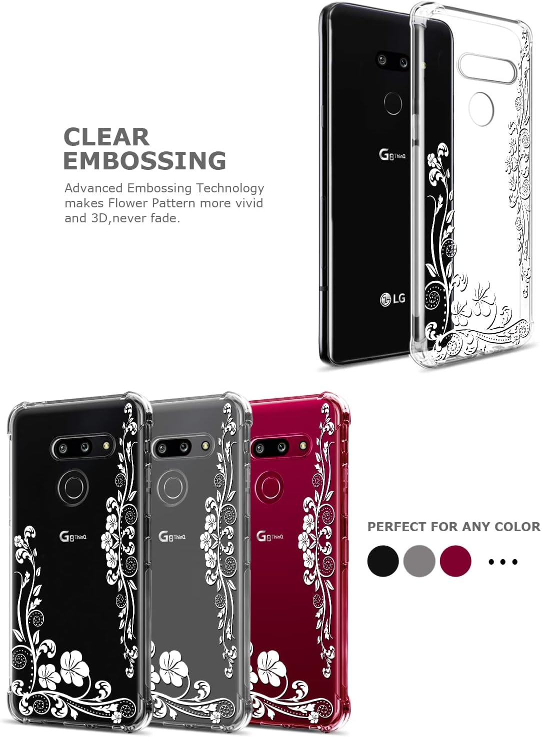 GREATRULY Floral Clear Pretty Phone Case for LG G8 Thinq (2019 Release) for Women Girls,Flower Design Transparent Slim Soft Drop Proof TPU Bumper Cushion Silicone Cover Shell,Fl-F12  GREATRULY   