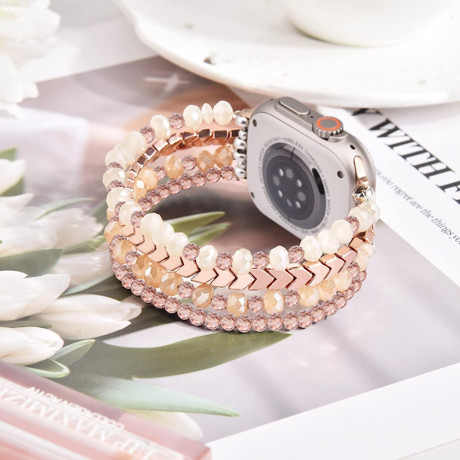 MOFREE Beaded Bracelet Compatible for Apple Watch Band 38Mm 40Mm 41Mm 42Mm 44Mm 45Mm Women,Fashion Handmade Elastic Stretch Strap for Iwatch Series SE 8 7 6 5 4 3 2 1  MOFREE   