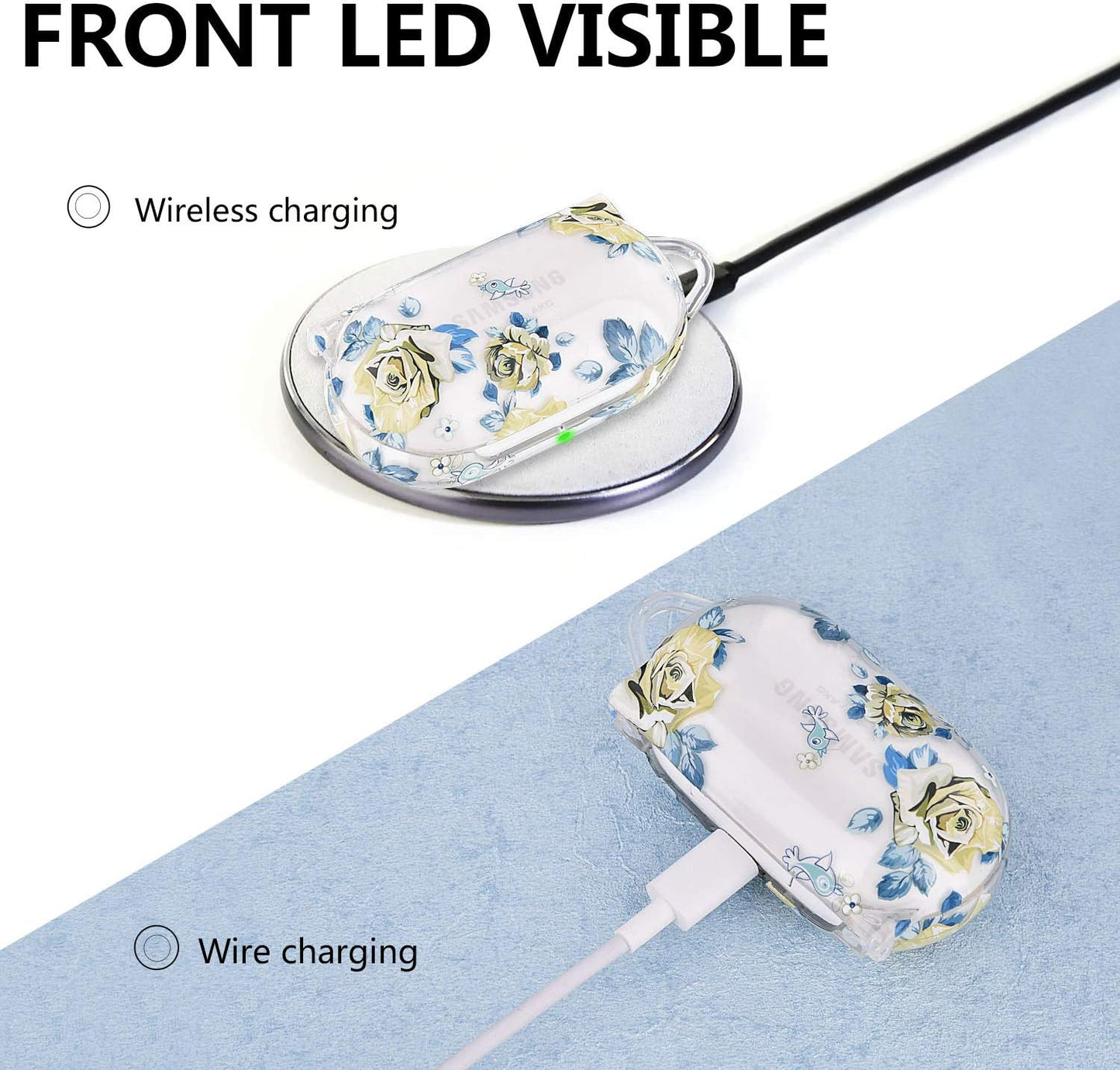 V-MORO Galaxy Buds plus Case,Cute Clear TPU Case Compatible with Samsung Galaxy Buds+ plus Full Protective Case for Samsung Galaxy Buds+ plus Hard Charging Case Cover Green Rose  V-MORO   