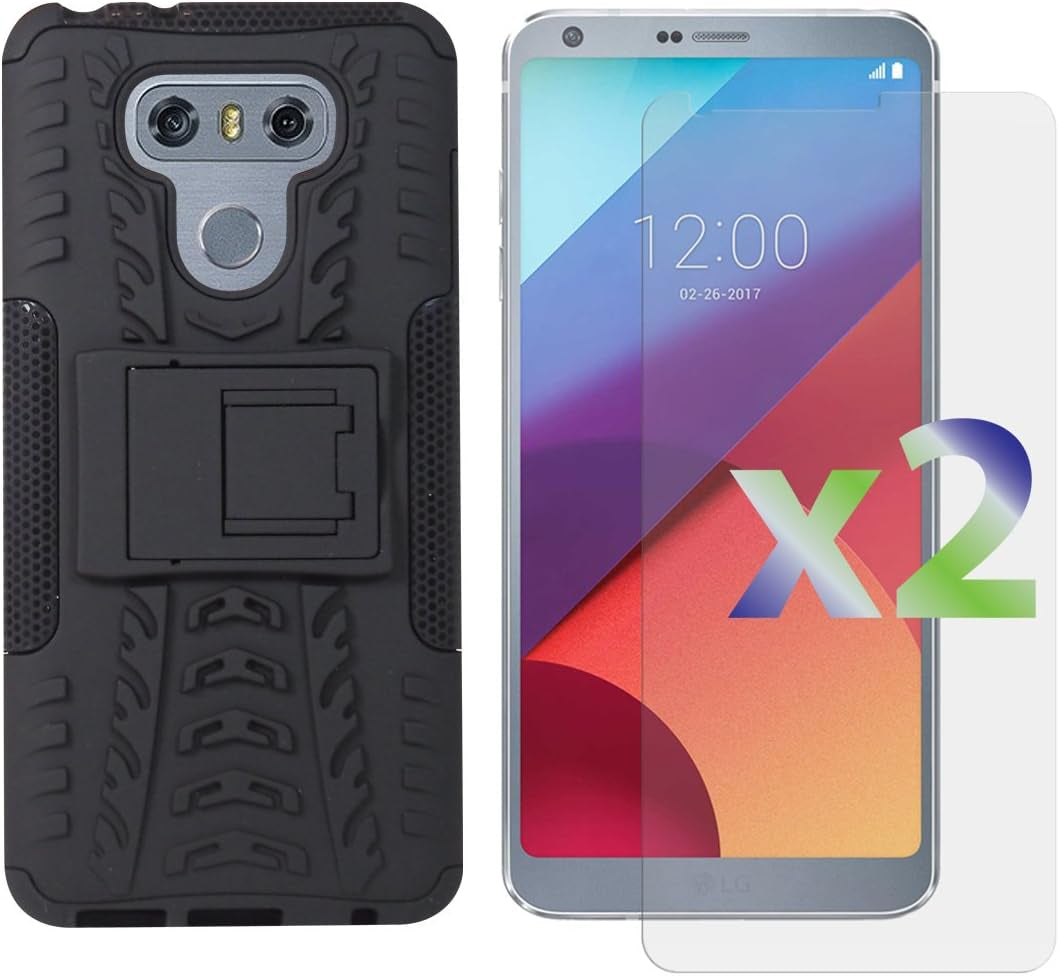 Exian LG G6 Screen Guards X 2 and Armored Case with Stand Black  Exian   