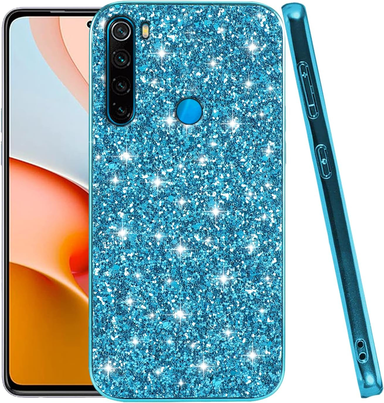 Compatible with Xiaomi Redmi Note 8 Case Glitter Shockproof,Redmi Note 8 Phone Case Bling Sparkly Soft TPU and PC Silicone Shiny Girl Women Thin Protective Cover (Blue)  Wousunly   