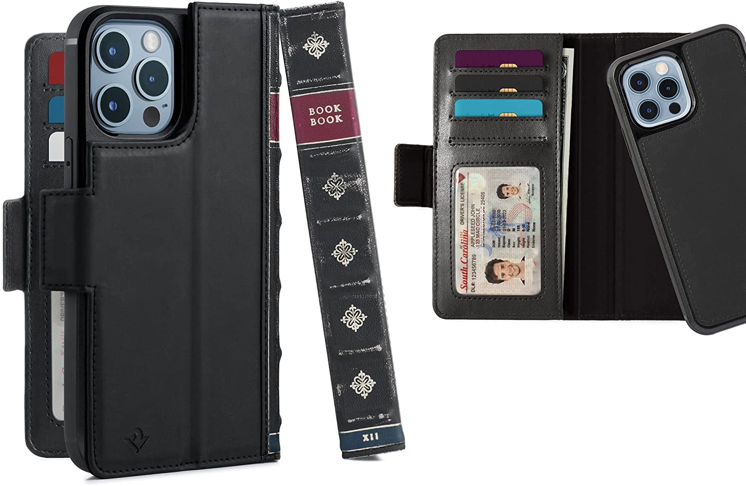 Twelve South Bookbook for Iphone 14 plus | Magsafe Compatible Full-Grain Leather Wallet Case with Display Stand + Removable Stand-Alone Leather Accent Case, Brown  Twelve South Black BookBook iPhone 13 Pro Max